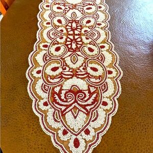Reduced for the holidays! Elegant Hand-beaded Satin-backed Table Runner
